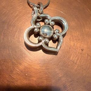BRIGHTON Silver Floral Clover LONG Pendant Necklace - Women Jewelry